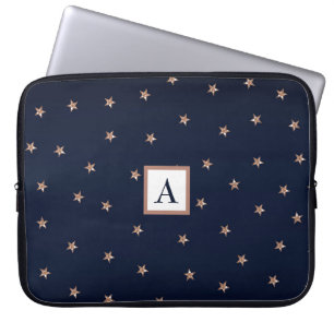 Housse Pour Ordinateur Portable Bleu foncé et rose or rose pailleté étoiles étoilé
