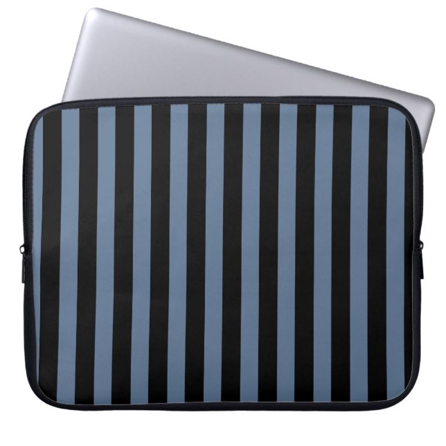 Housse Pour Ordinateur Portable Bleu gris et noir rayures (Devant)
