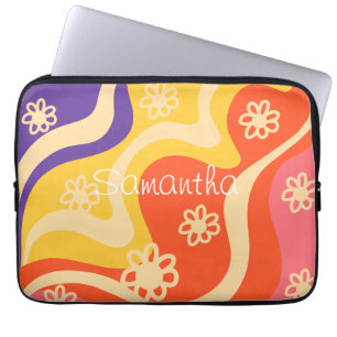 Housse Pour Ordinateur Portable Bleu, Jaune, Orange, Rose Floral Abstrait