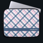 Housse Pour Ordinateur Portable Bleu marine et motif rose de plaid<br><div class="desc">.</div>