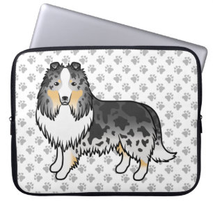 Housse Pour Ordinateur Portable Bleu Merle Shetland Sheepdog Caricature Chien et P