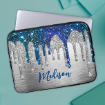 Housse Pour Ordinateur Portable Bleu Parties scintillant modernes et mignonettes m<br><div class="desc">Rentrez à l'école en vous amusant avec cette jolie pochette d'ordinateur portable personnalisée. Il est conçu avec d'élégantes gouttes de parties scintillant bleu turquoise ciré. Pour le rendre plus spécial, il est également monogrammé et personnalisé avec le nom ou le texte que vous souhaitez. cliquez sur le lien "customiser plus...</div>