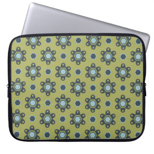 Housse Pour Ordinateur Portable Bleu rétro et marguerites noires sur motif floral