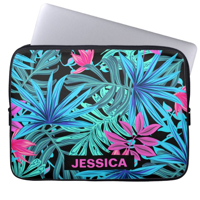 Housse Pour Ordinateur Portable Bleu rose clair Tropical Floral Personnalisé (Devant)