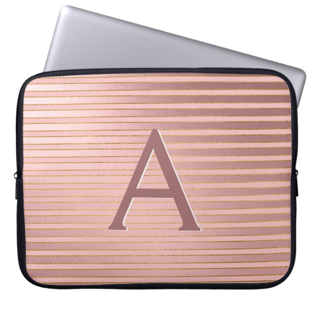 Housse Pour Ordinateur Portable Bleu rose et or rayures Monogramme Girl (Devant)