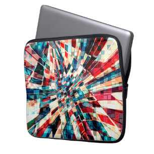 Housse Pour Ordinateur Portable Bleu rouge vif sur carreaux tordus et effet sable