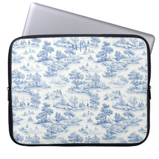 Housse Pour Ordinateur Portable Bleu Toile de Jouy Design Vintage Monogra