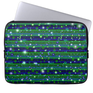 Housse Pour Ordinateur Portable Bleu vert rayures avec étoiles et Raindrops
