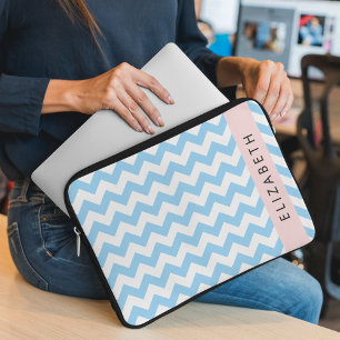 Housse Pour Ordinateur Portable Bleu Zigzag, Bleu Chevron, Vague Motif, Votre Nom