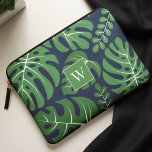 Housse Pour Ordinateur Portable Blue and Green Monogrammed Monstera Leaves<br><div class="desc">Trendy and chic monstera leaves pattern monogrammed design.</div>