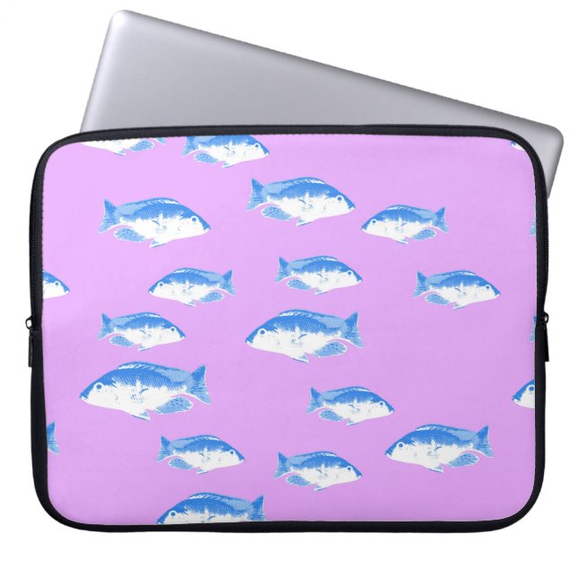 Housse Pour Ordinateur Portable Blue fish on lilac (Devant)
