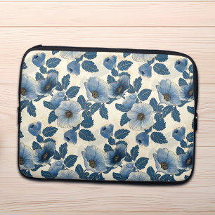 Housse Pour Ordinateur Portable Blue Floral Gold Parties scintillant japonais Ukiy