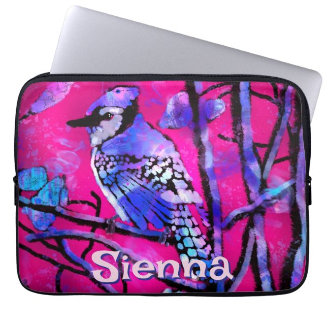 Housse Pour Ordinateur Portable Blue Jay Bird Tree Branch Pink Personalized  (Devant)
