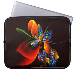Housse Pour Ordinateur Portable Blue Orange Floral Moderne Art Abstrait Motif #03