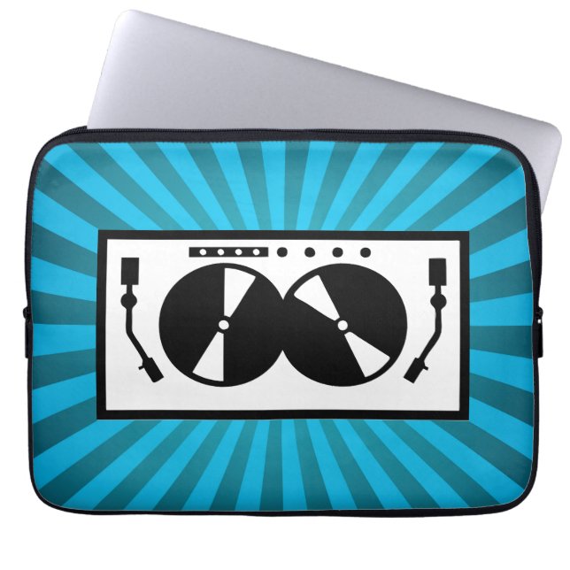 Housse Pour Ordinateur Portable Blue Sunburst DJ Tourne-disque Musique (Devant)