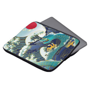 Housse Pour Ordinateur Portable Blue Waves Green Dragon Red Sun Skate