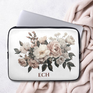 Housse Pour Ordinateur Portable Blush Rose Blanc Florales Rococo Vintage Monogramm