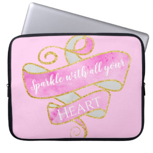 Housse Pour Ordinateur Portable Blush Rose Pailleté Doré Paillettes Cœur Féminin
