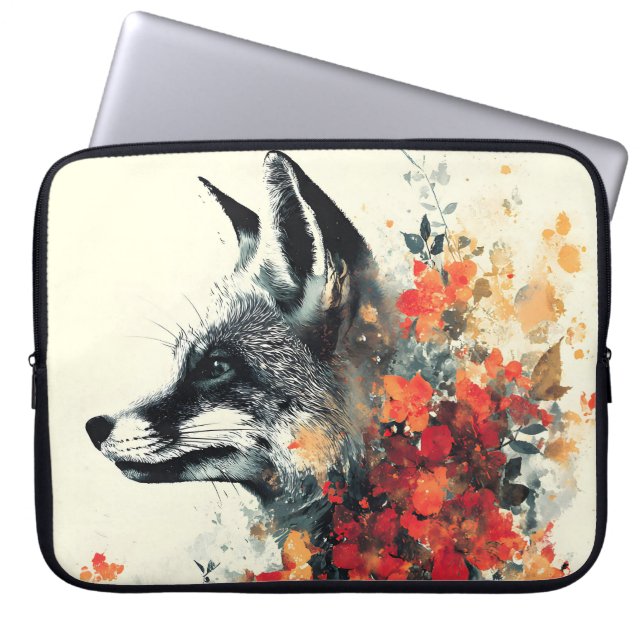 Housse Pour Ordinateur Portable Boho Floral Fox Faune Nature (Devant)
