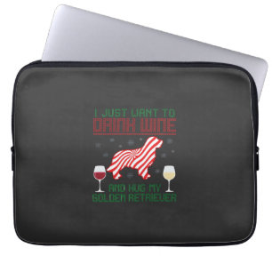 Housse Pour Ordinateur Portable Boire du vin câliner Retriever d'or Noël