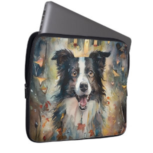 Housse Pour Ordinateur Portable Border Collie d'Halloween avec citrouilles effraya