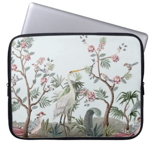 Housse Pour Ordinateur Portable Border in chinoiserie style with storks and peonie
