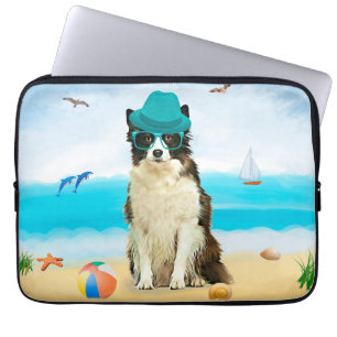 Housse Pour Ordinateur Portable Bordure Collie Dog sur la plage