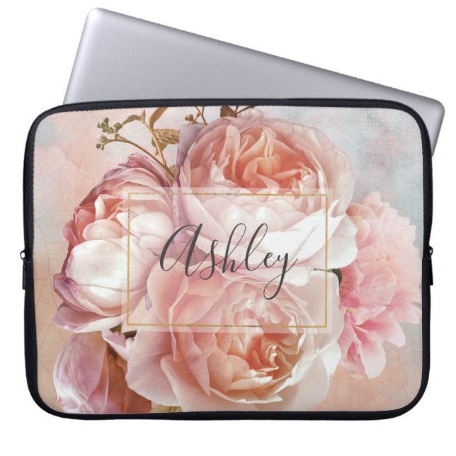 Housse Pour Ordinateur Portable BOTANICAL FLORAL PEONY nom monogram (Devant)