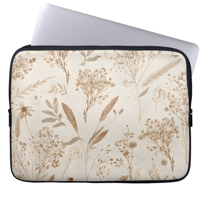 Housse Pour Ordinateur Portable Botanique Fleur Séchée Beige (Devant)