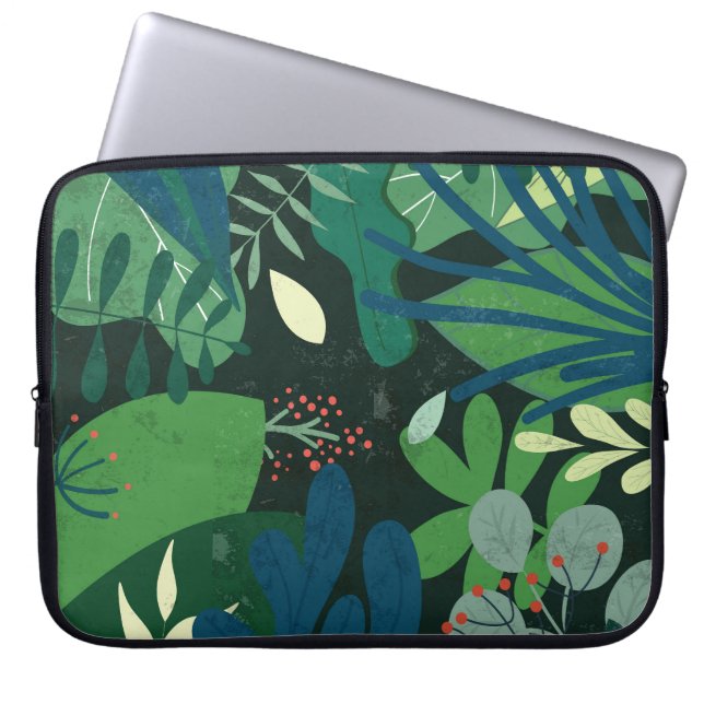 Housse Pour Ordinateur Portable Botanique verte : Illustration Feuille tropicale (Devant)