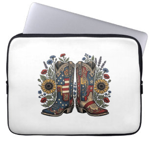 Housse Pour Ordinateur Portable Bottes de cowboy patriotiques Chemise florale au t