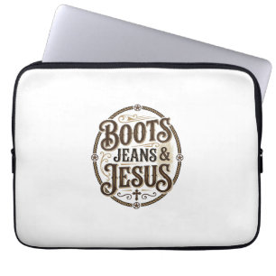 Housse Pour Ordinateur Portable Bottes Jeans & Jésus Foi Occidentale Vintage