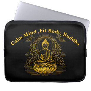Housse Pour Ordinateur Portable Bouddha d'or assis à Lotus Pose