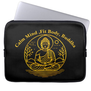 Housse Pour Ordinateur Portable Bouddha d'or assis dans la méditation sereine