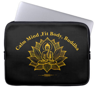 Housse Pour Ordinateur Portable Bouddha d'or au milieu des fleurs de lotus en fleu