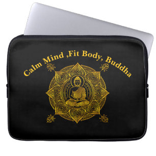 Housse Pour Ordinateur Portable Bouddha d'or entouré de Motifs complexes