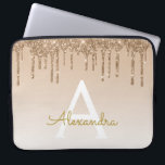 Housse Pour Ordinateur Portable Boule d'or | Monogramme de Parties scintillant éti<br><div class="desc">Gold Bling Ombre Sparkle et Faux Dripping Parties scintillant Girly Moderne Monogramme Prénom et Coque d'ordinateur portable initial. Veuillez contacter le concepteur pour les articles correspondants</div>