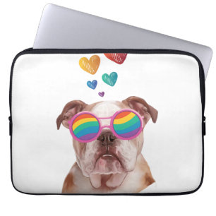 Housse Pour Ordinateur Portable Bouledogue anglais avec coeurs Saint-Valentin
