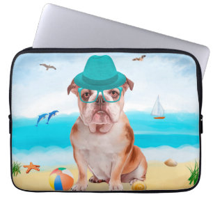 Housse Pour Ordinateur Portable Bouledogue anglais sur la plage