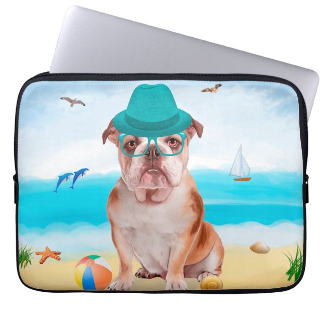 Housse Pour Ordinateur Portable Bouledogue anglais sur la plage (Devant)