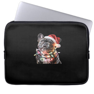 Housse Pour Ordinateur Portable Bouledogue français avec chapeau de Père Noël enve