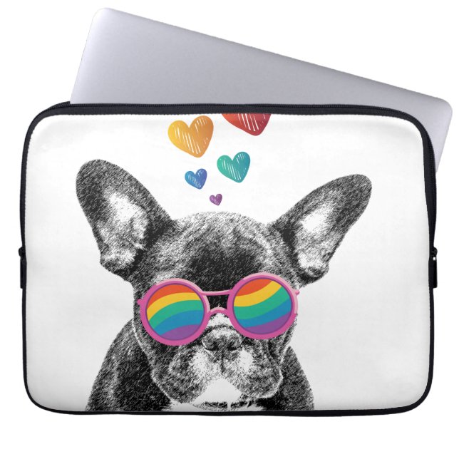 Housse Pour Ordinateur Portable Bouledogue français avec coeurs Saint-Valentin (Devant)