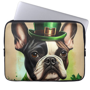 Housse Pour Ordinateur Portable Bouledogue français en tenue de la Saint-Patrick