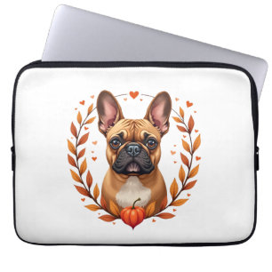 Housse Pour Ordinateur Portable Bouledogue français vintage avec couronne de feuil