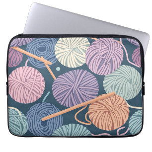 Housse Pour Ordinateur Portable Boules de laine cosy et aiguilles à tricoter sans 