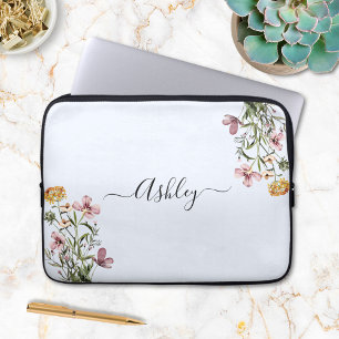 Housse Pour Ordinateur Portable Bouquet de fleurs sauvages aquarelle Monogram #1