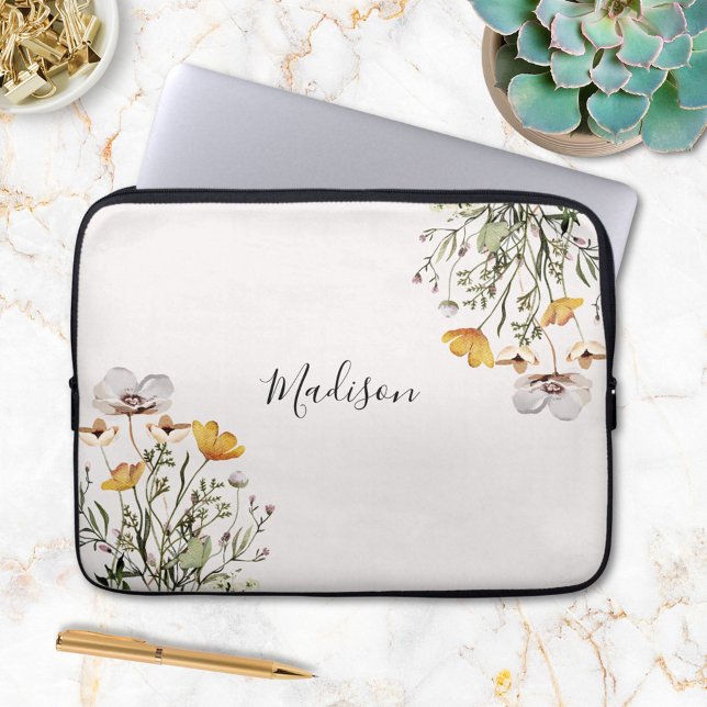 Housse Pour Ordinateur Portable Bouquet de fleurs sauvages joliment monogrammé (In situ)