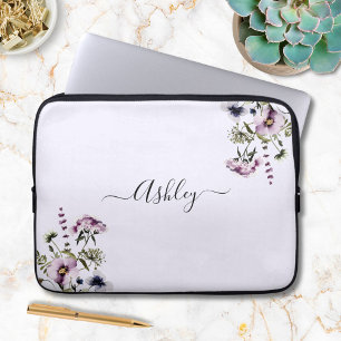 Housse Pour Ordinateur Portable Bouquet de fleurs sauvages violettes Floral aquare