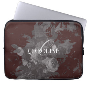 Housse Pour Ordinateur Portable Bourgogne Vintage Floral Still Life Élégant