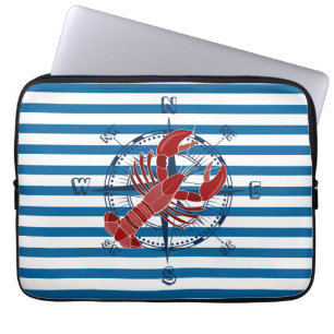 Housse Pour Ordinateur Portable Boussole et homard Bleu et blanc